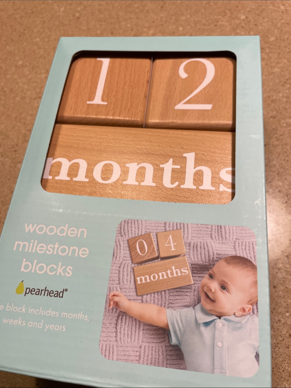 Pearhead Wooden Milestone Blocks - Natural Wood & Light Aqua